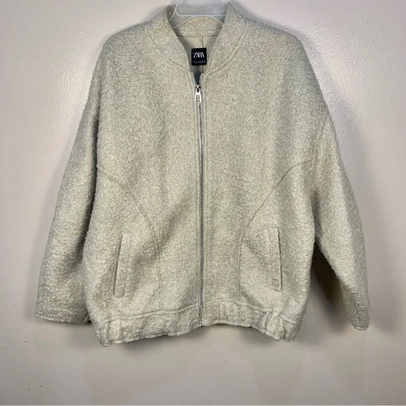 Zara Boucle Oversized Bomber Jacket Zipper - Picture 3 of 13